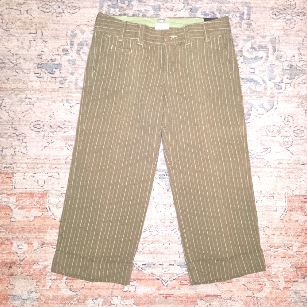 Y2K American Eagle Stripped Seaside Capri Green White pin Strip Size 4